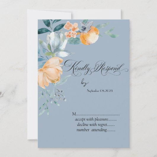 Invitation Fleurs aquarelles bleu foncé RSVP (Devant)