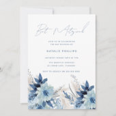 Invitation Fleurs aquarelles bleu poussiéreux Bat Mitzvah (Devant)