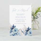 Invitation Fleurs aquarelles bleu poussiéreux Bat Mitzvah (Debout devant)