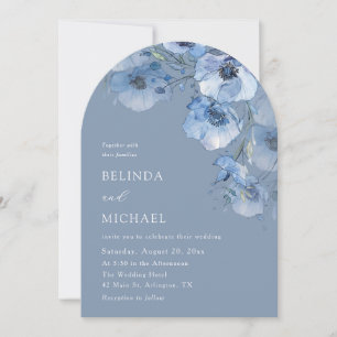 Invitation Fleurs aquarelles bleues artistiques Mariage décon