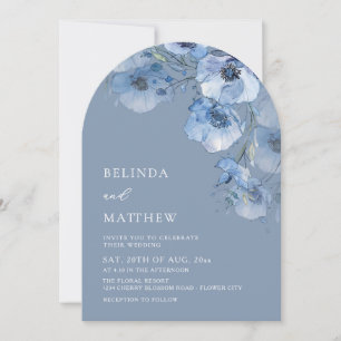 Invitation Fleurs aquarelles bleues artistiques Mariage décon