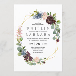 Invitation Fleurs aquarelles bleues Bordo Wish