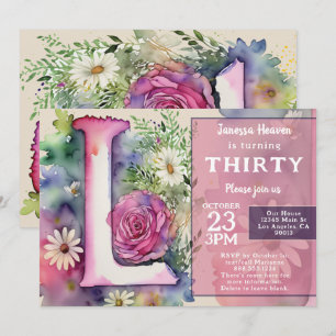 Invitation Fleurs aquarelles colorées de monogramme L pour an