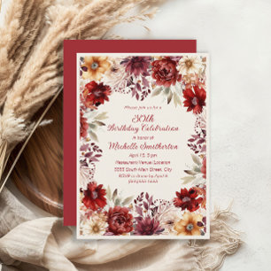 Invitation Fleurs aquarelles crème Bourgogne 30e anniversaire