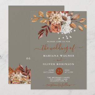 Invitation Fleurs aquarelles d'automne sur fond gris pour mar