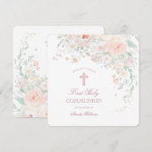 Invitation Fleurs Aquarelles Douces Première Communion (Devant / Derrière)