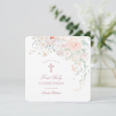 Invitation Fleurs Aquarelles Douces Première Communion (Debout devant)