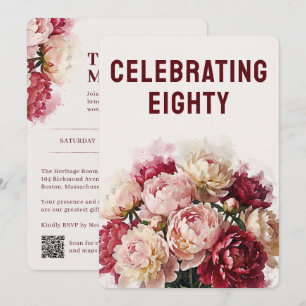 Invitation Fleurs aquarelles Élégante Pivoine 80e Anniversa