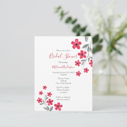 Invitation Fleurs aquarelles gris rouge (Debout devant)