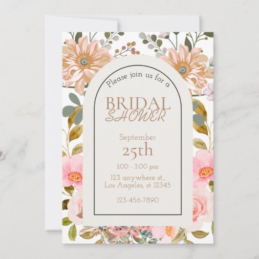 Invitation Fleurs aquarelles Jardin Douche nuptiale invitatio (Devant)