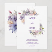Invitation Fleurs aquarelles. Mariage. (Devant / Derrière)