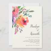 Invitation Fleurs aquarelles Moderne Élégant Mariage Script (Devant)