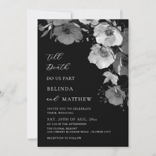 Invitation Fleurs aquarelles noir et blanc Mariage décontract