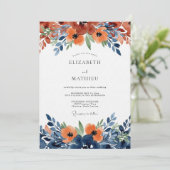 Invitation Fleurs aquarelles orange brûlé pour mariage (Debout devant)