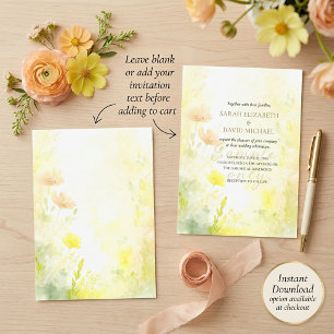 Invitation Fleurs aquarelles orange et jaune pour mariage vie