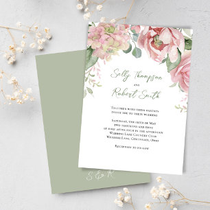 Invitation Fleurs aquarelles pêche Élégant mariage