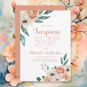 Invitation Fleurs aquarelles pêche Surprise 50e Anniversaire