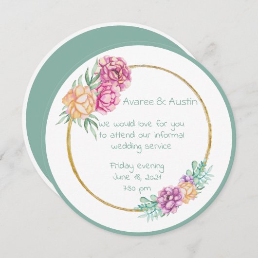 Invitation Fleurs aquarelles pour mariage informel (Devant / Derrière)