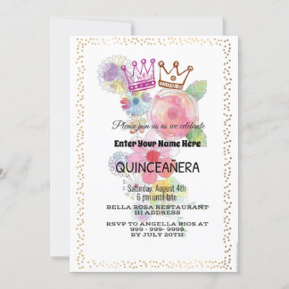 Invitation Fleurs aquarelles QUINCEAÑERA