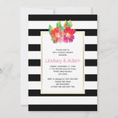 Invitation Fleurs aquarelles, rayures mariage couples douche (Devant)