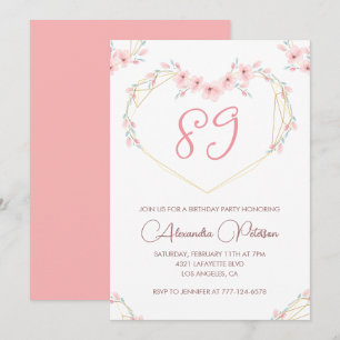 Invitation Fleurs aquarelles rose boho 89e anniversaire