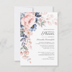 Invitation Fleurs aquarelles rose et bleu pour douche de mari