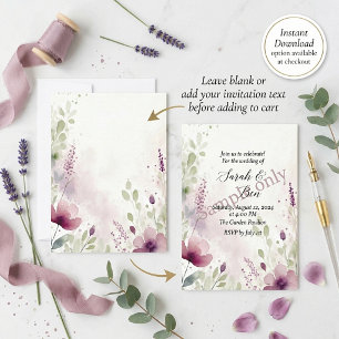 Invitation Fleurs aquarelles rose et violet Mariage vierge