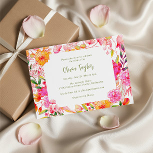 Invitation Fleurs aquarelles rose orange Fête de mariage chic