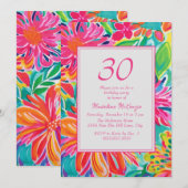 Invitation Fleurs aquarelles rose orange pour 30e anniversair (Devant / Derrière)