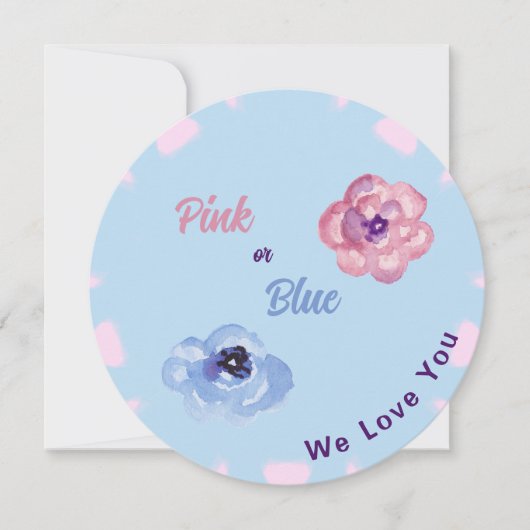 Invitation Fleurs aquarelles rose ou bleu, nous vous aimons (Devant)