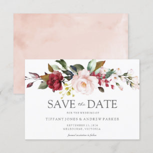 Invitation Fleurs Aquarelles Rose Pâle Enregistrer La Date