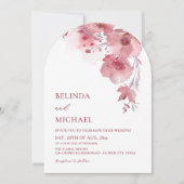 Invitation Fleurs aquarelles rose poussiéreux Mariage blanc a (Devant)