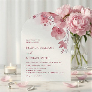 Invitation Fleurs aquarelles rose poussiéreux Mariage blanc a