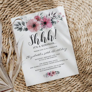 Invitation Fleurs Aquarelles Rose Tendre Shhh Surprise Annive