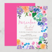 Invitation Fleurs aquarelles rose vif pour mariage (Devant / Derrière)