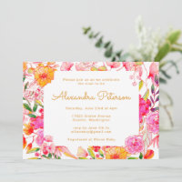 Fleurs aquarelles roses et orange Baby Shower