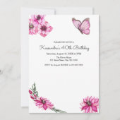 Invitation Fleurs aquarelles roses et papillon Joyeux Anniver (Devant)