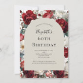 Invitation Fleurs aquarelles rouges et blanches 60e anniversa (Devant)