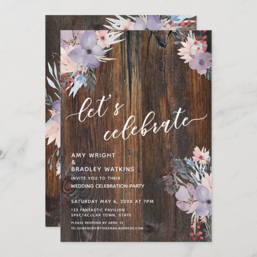 Invitation Fleurs Aquarelles Rustiques Bohème Fêtons Cela (Devant / Derrière)