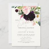 Invitation Fleurs aquarelles rustiques Bourgogne et rose (Devant)
