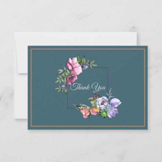 Invitation Fleurs aquarelles sarcelles et roses (Devant)