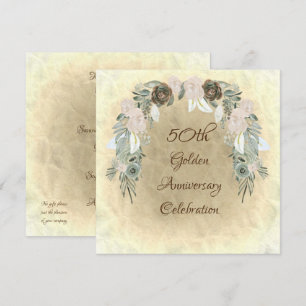 Invitation Fleurs aquarelles vert sauge Mariage doré