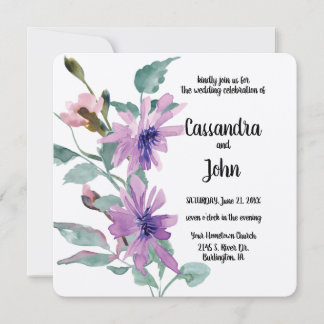 Invitation Fleurs aquarelles violettes Mariage