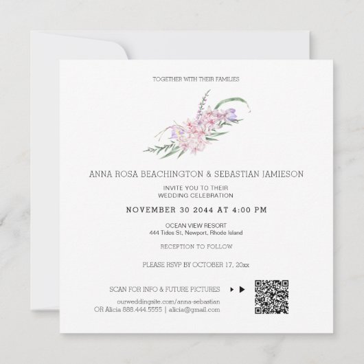 Invitation *~* Fleurs AR15 QR RSVP Boho Mariage (Dos)
