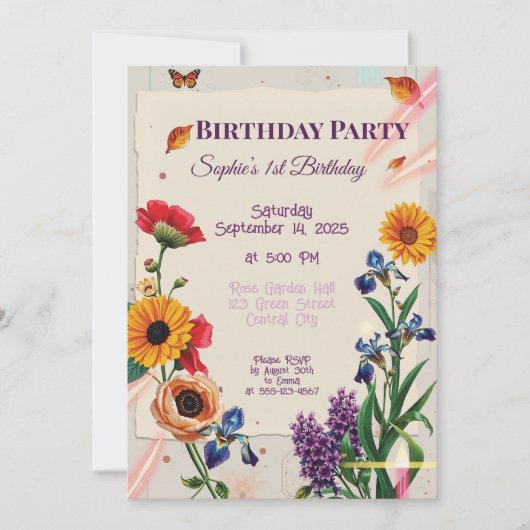 Invitation Fleurs Arc-en-Ciel - Collage Moderne (Devant)