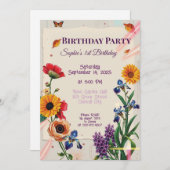 Invitation Fleurs Arc-en-Ciel - Collage Moderne (Devant / Derrière)