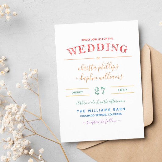 Invitation Fleurs arc-en-ciel Mariage gay lesbien