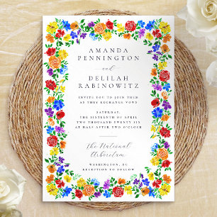 Invitation Fleurs arc-en-ciel printanières colorées Mariage G