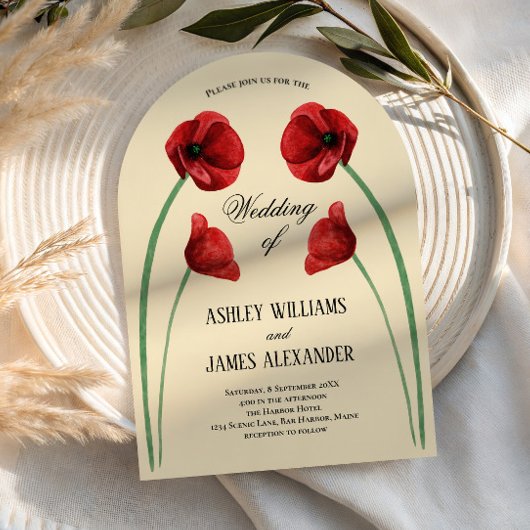 Invitation Fleurs arquées de coquelicot rouge Mariage moderne