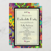 Invitation Fleurs Art Déco multicolores Bachelorette Party (Devant / Derrière)